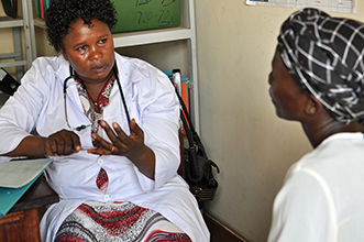 Agnes providing integrated HIV and family planning counseling to client