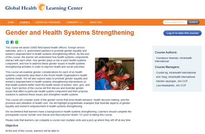 Gender and Health Systems Strengthening course