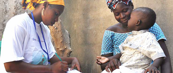 Djenebou Keita, a community health worker, tests a 2-year-old boy for malaria in Mali, one of 19 focus countries that benefit from the U.S. President's Malaria Initiative.