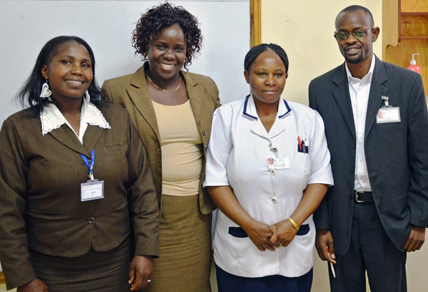 Mary Kinyariro, Doris Mwarey, Grace Njoroge, and John Kuria at Kijabe Hospital