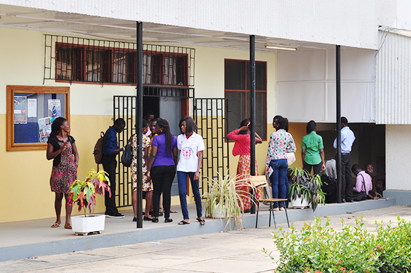 medical students in the courtyard