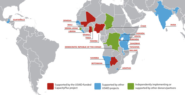 Map of countries using iHRIS