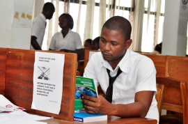 © Photo by Carol Bales courtesy of IntraHealth International. Male nursing student at the Kintampo College of Health in Kintampo, Ghana, March 2014.