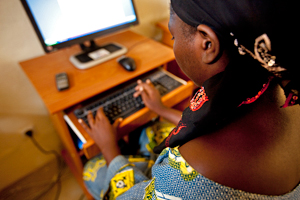 At a computer workstation in Mali